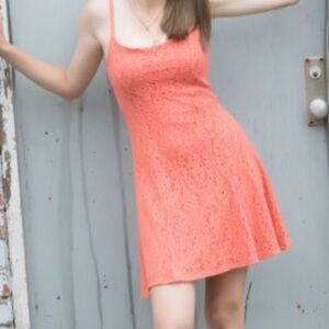 Bright Orange Lace Overlay Sundress Low Back Criss Cross  – Size XS